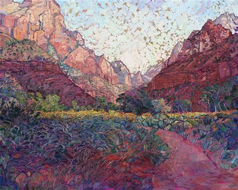 Zion Utah Landscape Oil Painting On 24kt Gold Leaf By Modern