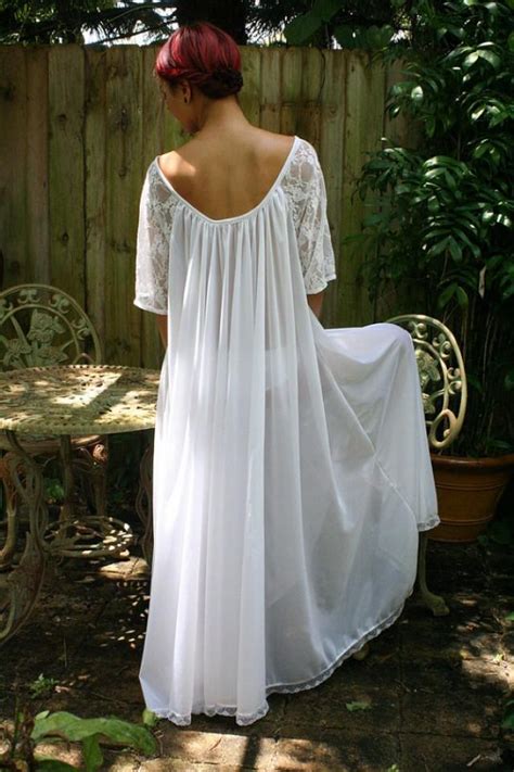 White Bridal Romance Full Swing Nightgown Lace Sleeves Bridal Lingerie Wedding Sleepwear