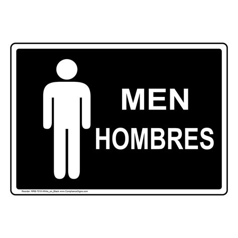 Portrait Black Men Restroom Sign With Symbol Rrep 7010 Whiteonblack