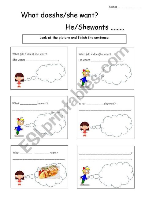 What Does Heshe Want Esl Worksheet By Gaby0215 English Lesson