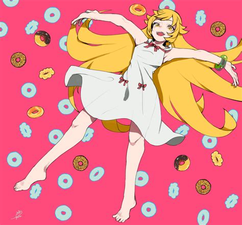 Safebooru 1girl Artist Name Barefoot Blonde Hair Commentary Request Doughnut Dress Food