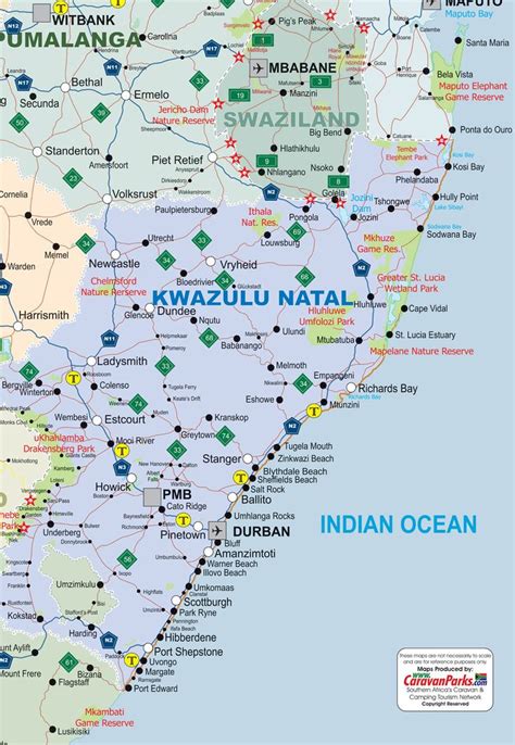Kwazulu Natal Map Kwazulu Natal Holiday Resort Map