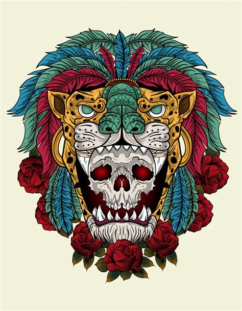 Dibujos para imprimir y colorear. Cráneo de guerrero azteca | Vector Premium