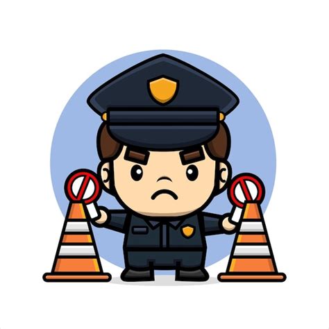 Premium Vector Police Stop People With Forbid Sign Board And Traffic Cone