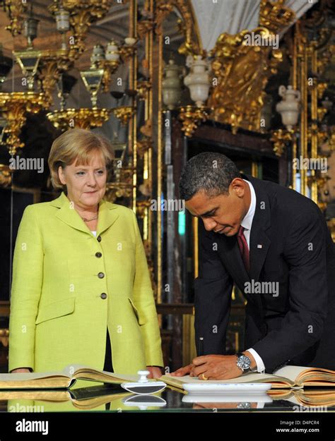 Us President Barack Obama R And German Chancellor Angela Merkel L
