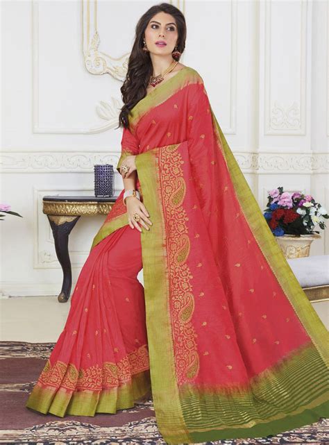 Buy Pink Raw Silk Festival Wear Saree 138678 With Blouse Online At Lowest Price From Vast