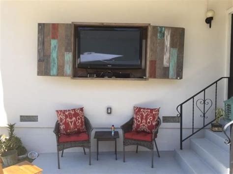 #outdoortv affordable aluminum weatherproof outdoor tv enclosure makes any outdoor kitchen great for watching the big game! Backyard TV Cabinet Plans, DIY easy step-by-step building plans | Outdoor TV Cabinets ...