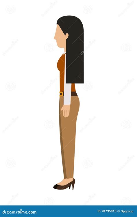 Woman Standing Pants Left Profiles Long Hair Stock Vector