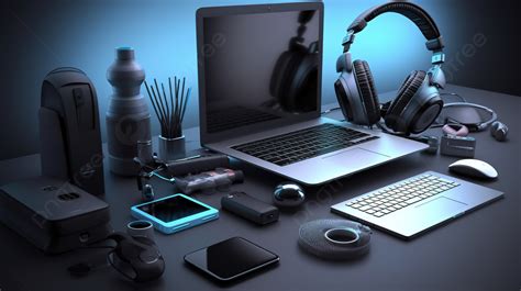 Office Essentials Technology And Gadgets Illustration Featuring Laptop