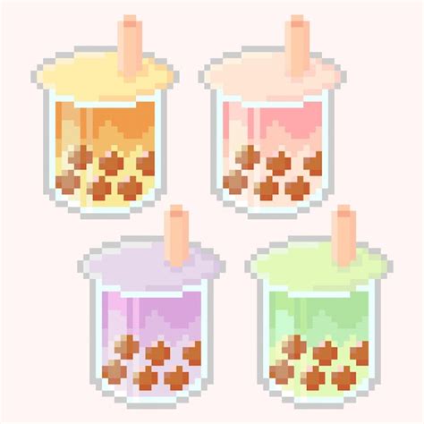 Premium Vector Pixel Art Of Boba Drink With Various Flavours