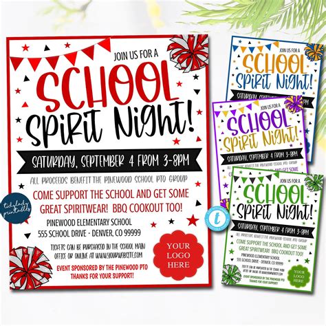 Editable School Spirit Flyer School Spirit Night Party Spirt Night