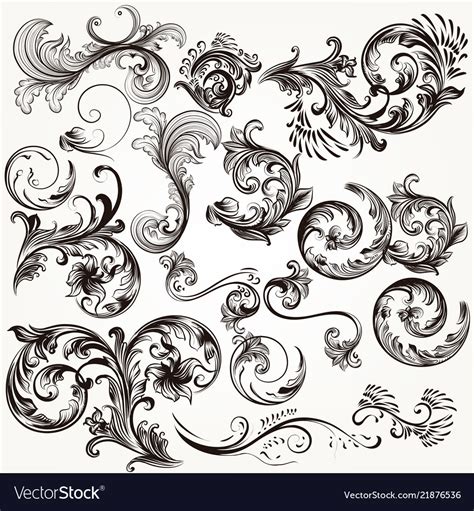 Collection Of Decorative Swirls In Vintage Style Vector Image