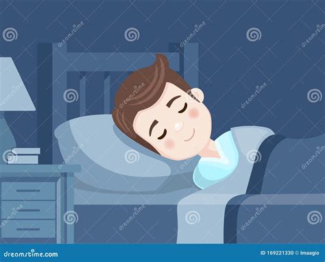 Boy Sleeping In Bed Bedroom At Night Sweet Dreams Stock Vector