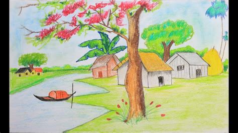 How To Draw A Scenery Of Spring Season Step By Step Easy Drawing For