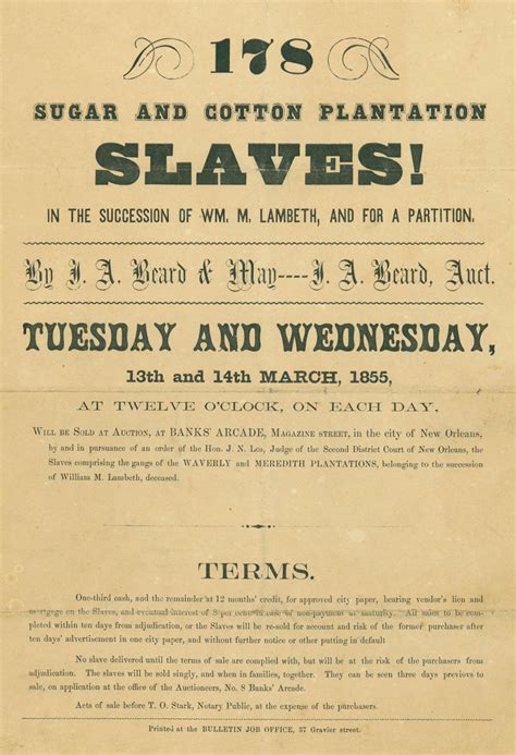 Slave Auction Catalog From Louisiana 1855 Gilder Lehrman Institute