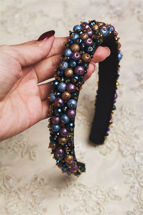 Embellished Headband Blue Purple Jeweled Headbands For Women Etsy