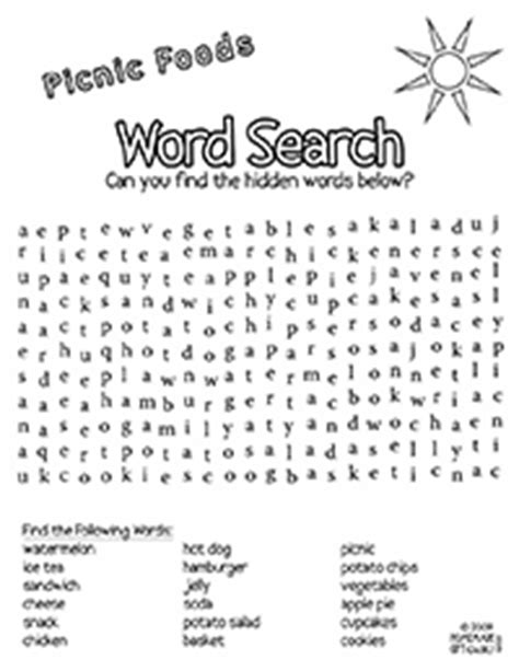 If you don't find what you're looking for here, you can find other free word searches or use a free word search maker to create your own summer word search puzzle. Free Printable Word Search: Picnic Foods