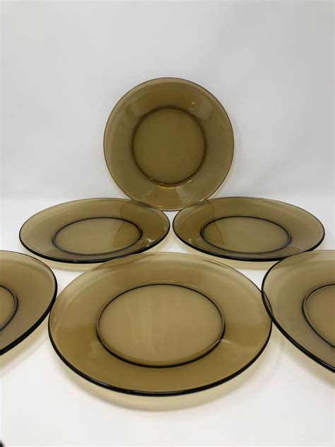 Set Of Six Beautiful Vintage Brown Glass Dinner Plates Etsy