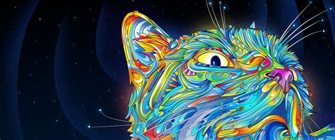 Abstraction Vector Cat Colorful Paint Hd Wallpaper