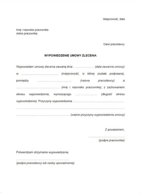 Wypowiedzenie umowy zlecenia 2021: wzór do pobrania w PDF