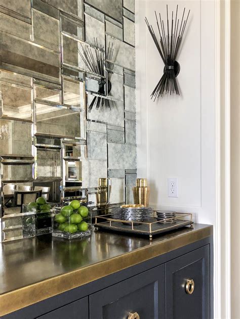 Mercer Island Dry Bar With Brass Countertop And Mosaic Mirror Tile