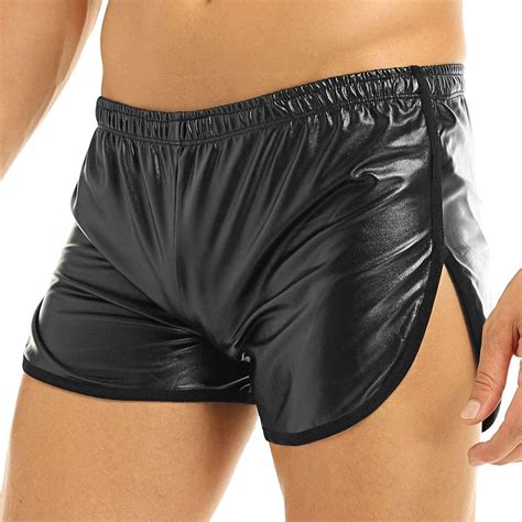Jowowha Mens Faux Leather Side Split Sport Shorts Boxer Shorts Hot