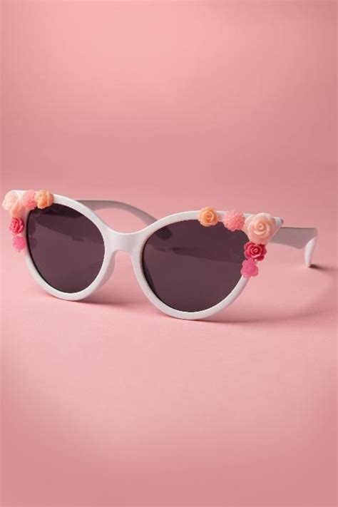 50s Cats Eye Flower Sunglasses In White