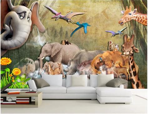 Custom Mural Photo 3d Wallpaper Forest Animal Elephant Giraffe