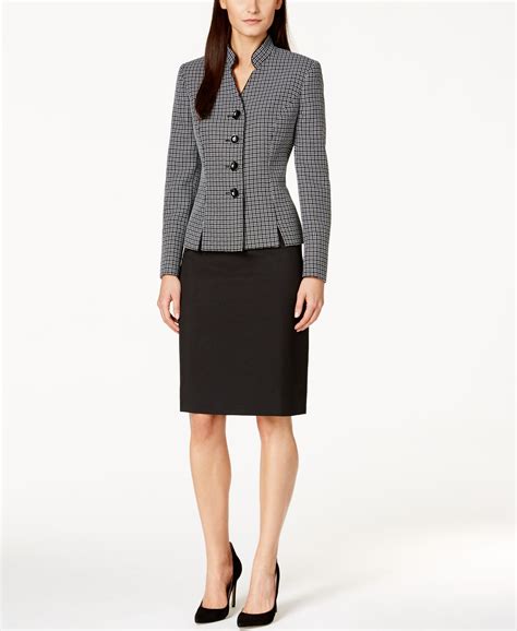 Le Suit Printed Stand Collar Skirt Suit Wear To Work Women Macy S