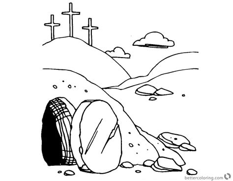 He is Risen Coloring Pages Empty Tomb Line Art of Easter  Free
