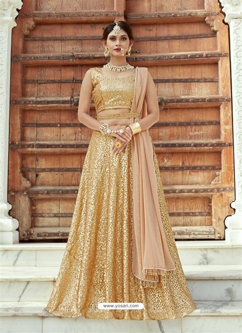 Buy Fabulous Gold Heavy Embroidered Wedding Lehenga Choli Wedding