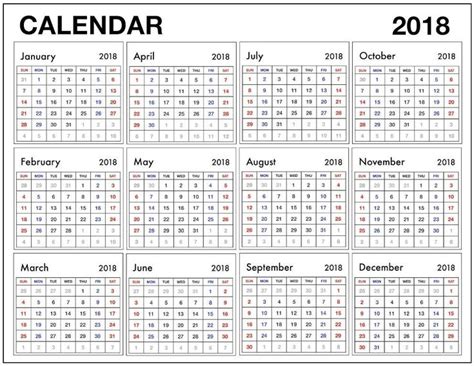 12 Month Calendar 2018 Pdf Printable Yearly Calendar Calendar