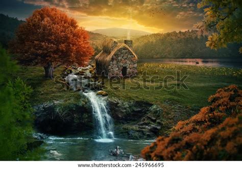 Beautiful Nature Scene Cottage Mountains Near Stock Photo Edit Now