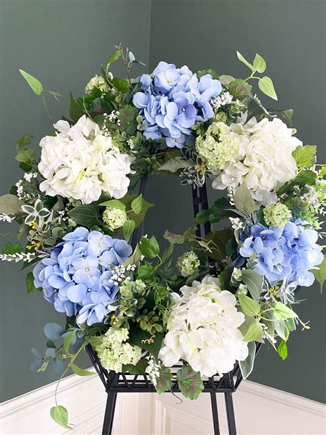 Reserved By J Blue And White Hydrangea Wreath Summer Wreath Etsy