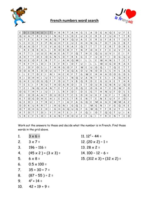 French Number Wordsearch Worksheet 0 100 By Wardy2 Teaching