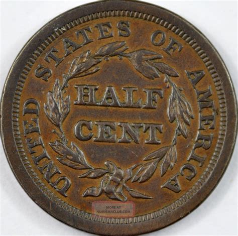 1851 Braided Hair Half Cent Almost Uncirculated Chocolate Brown Type