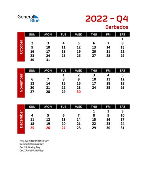 Barbados Calendars With Holidays