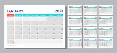 Planificador Año 2021 Plantilla De Calendario La Semana Comienza El