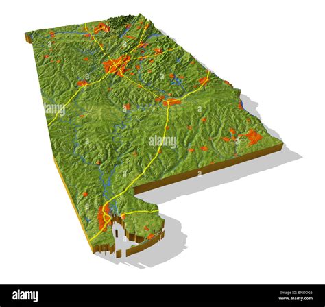 Alabama 3d Relief Map Cut Out With Urban Areas And Interstate Highways