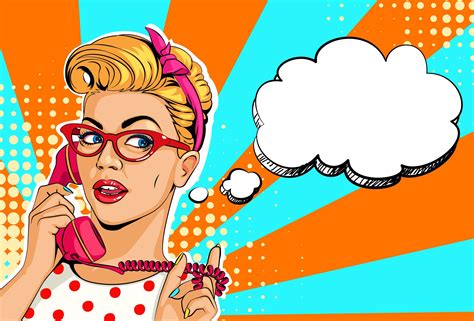 Beautiful Women On Telephone Pop Art Style 1312595 Vector Art At Vecteezy