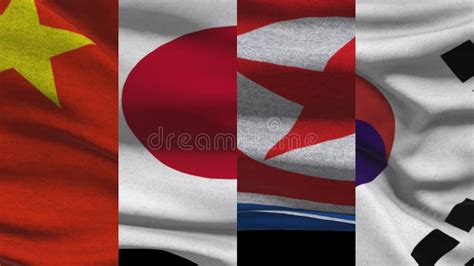 China And South Korea Flags With Scar Concept Waving Flag3d Rendering