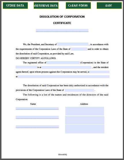 Dissolution Of Corporation Certificate Free Fillable Pdf Forms