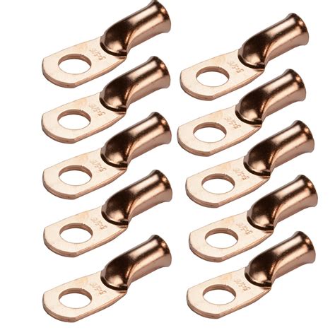 10pcs 6 Awg Wire Ring Terminal Lugs Battery Bare Copper Un Insulated