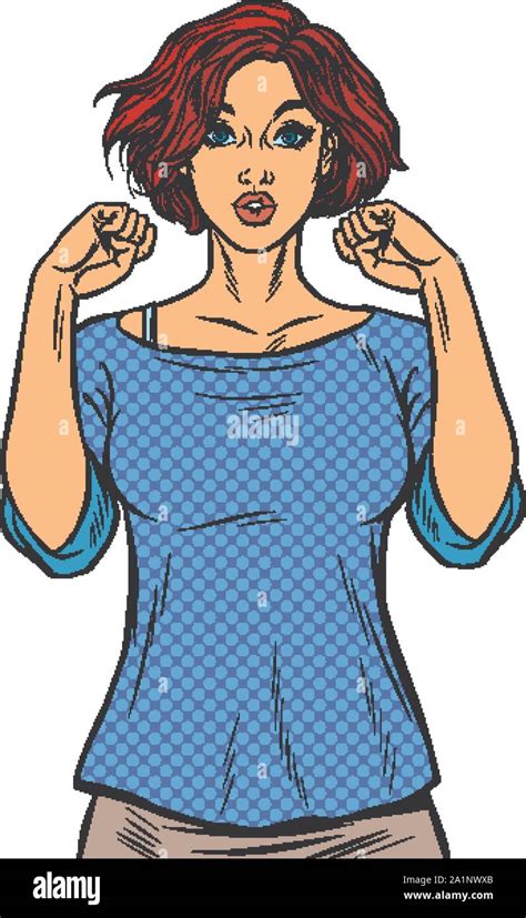 Strong Woman Beautiful Serious Girl Pop Art Retro Vector Illustration Drawing Vintage Kitsch