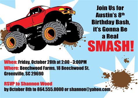 free printable monster truck birthday invitations download hundreds free printable birthday