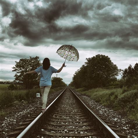 Girl On A Railroad Free Stock Photo Public Domain Pictures
