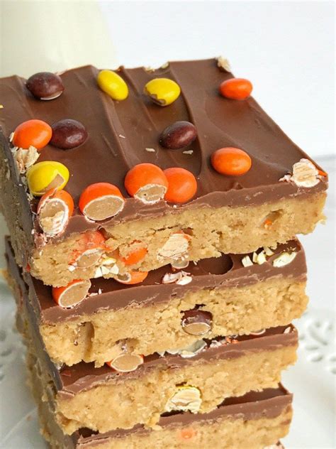 Reese S Pieces Peanut Butter Bars Are An Easy No Bake Treat That Is Loaded With Chocolate And