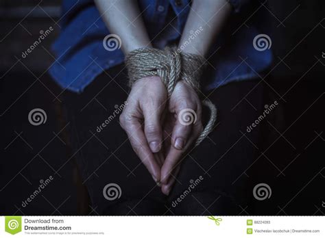 Helpless Young Woman With Her Hands Tied Stock Image Image Of Abuse