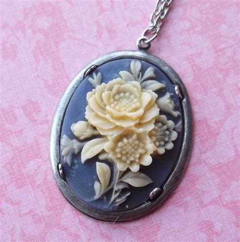 On Sale Yellow Flower Cameo Necklace Etsy Cameo Jewelry Flower