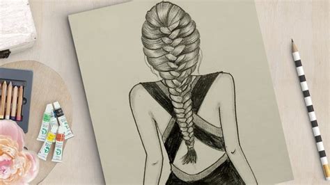 How To Draw A Girl With Beautiful Hair Style Girl Backside Drawing